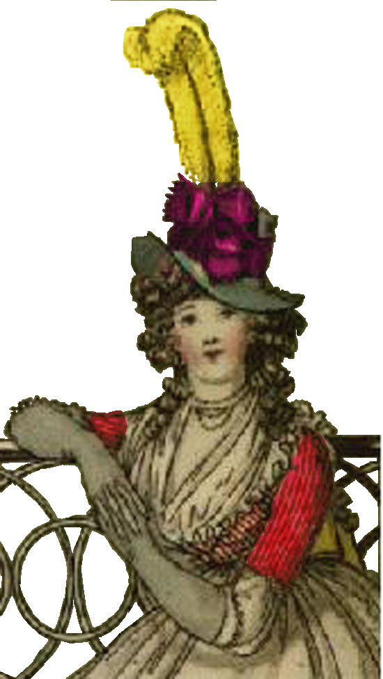 dbeaver hat drimmed with purple ribbon, ostrich feather, 1794